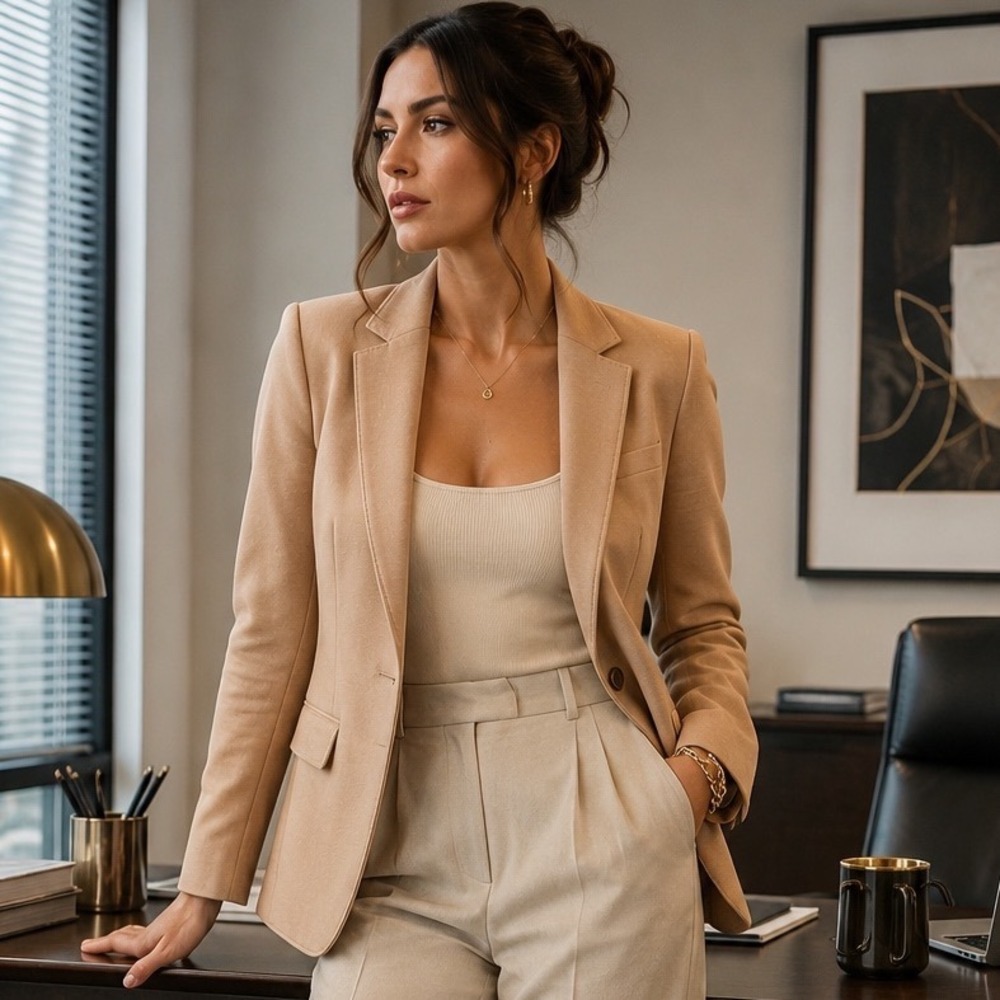 Ann Taylor Petite Tan Blazer Camel Tailored Office Siren Quiet Luxury Size 0P